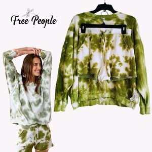 FREE PEOPLE NEW Boho KELLY Tie Dye French Terry Sweat Top/Short 2-Piece Set XS